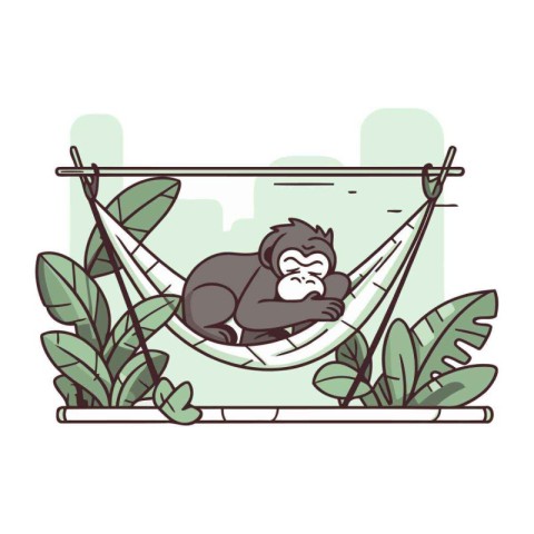 Monkey sleeping in hammock. Vector illustration in cartoon style