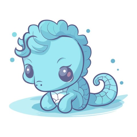 Cute cartoon blue baby boy with blue eyes sitting in the water