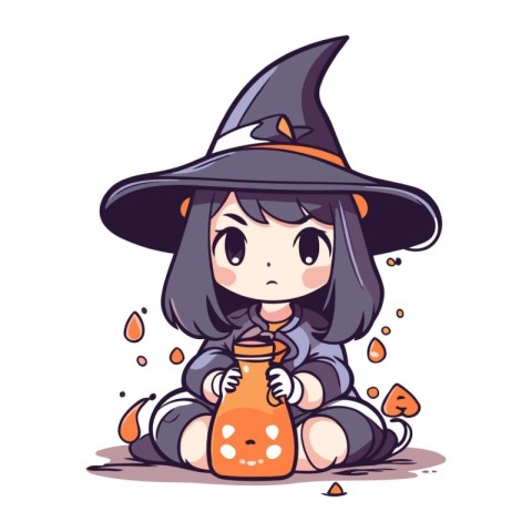 Illustration of a Cute Little Girl Wearing a Witch Costume