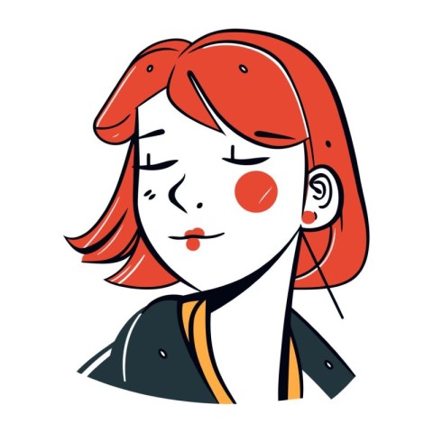 Illustration of a cute red haired girl with her eyes closed