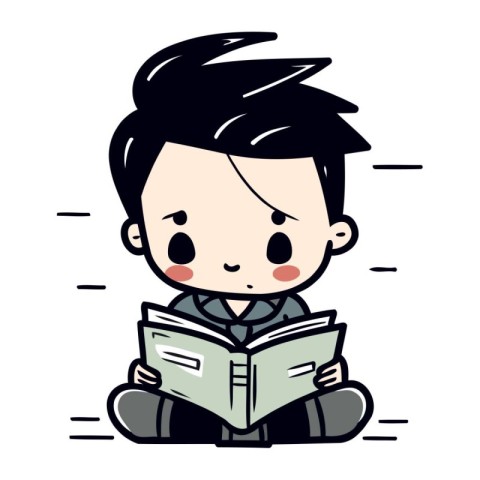 Cute boy reading a book. Vector illustration in cartoon style.