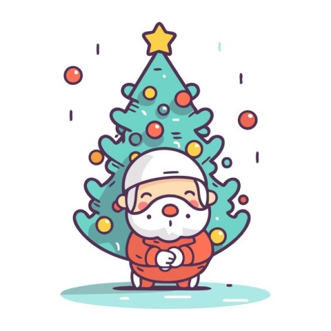 Santa Claus and christmas tree. Vector illustration in cartoon s