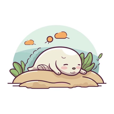 Sleeping seal. Cute cartoon character. Vector illustration.