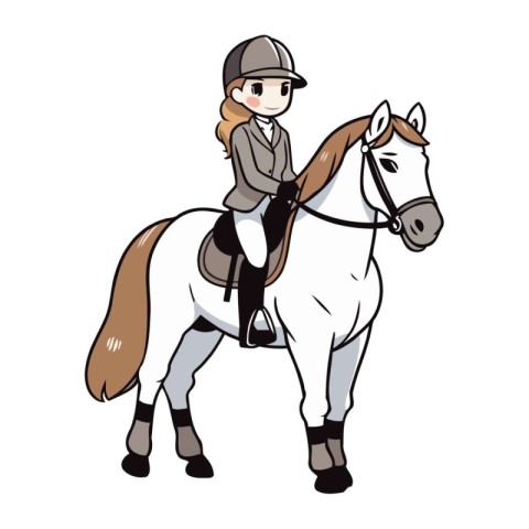 Illustration of a girl riding a horse on white background   vect