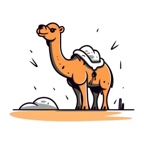 Camel in the desert. Vector illustration in cartoon style on whi