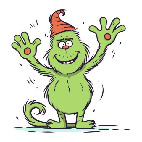 Vector illustration of a happy cartoon green monster in christma