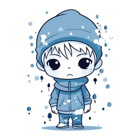 Cute little boy in winter clothes. Vector illustration in cartoo