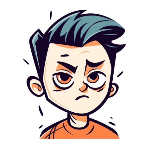 Angry boy face. Vector illustration in cartoon style isolated on