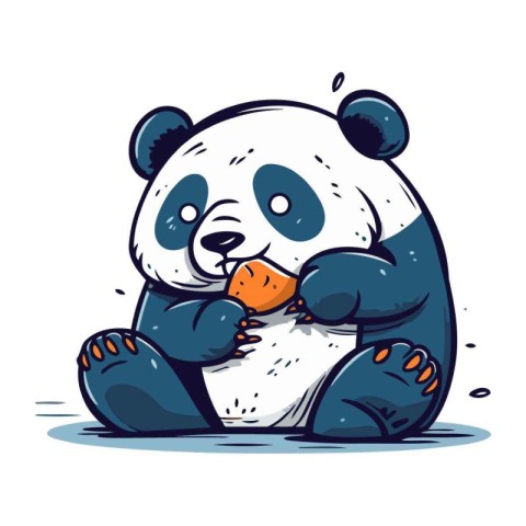 Cute cartoon panda with carrot. Hand drawn vector illustration.