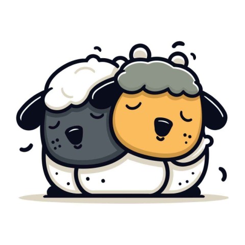 Cute sheep cartoon vector illustration. Cute black and white she