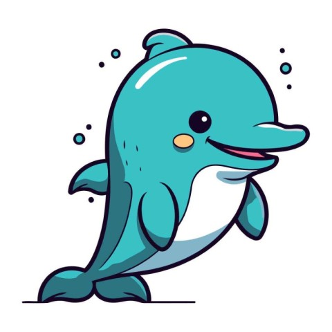 Cute cartoon dolphin. Vector illustration isolated on a white ba