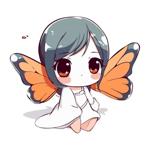 Cute little girl with butterfly wings. Vector illustration isola