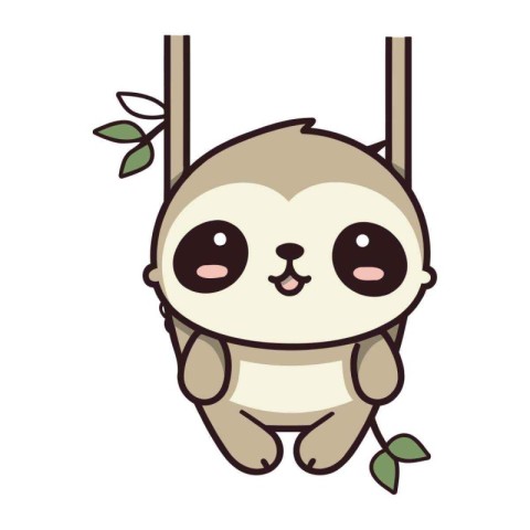 cute sloth hanging on a rope cartoon vector illustration graphic