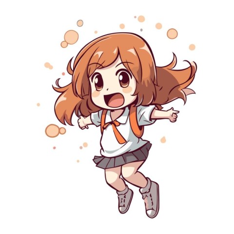 Illustration of a Cute Little Girl Jumping and Smiling