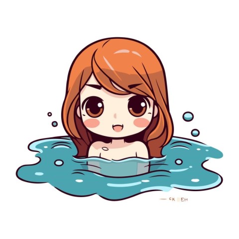 Cute cartoon girl in the swimming pool. Vector illustration on w