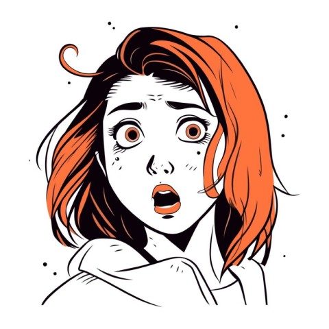 Surprised girl with red hair. Vector illustration in sketch styl