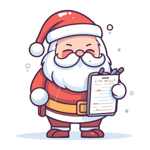 Santa Claus with checklist. Merry Christmas and Happy New Year.