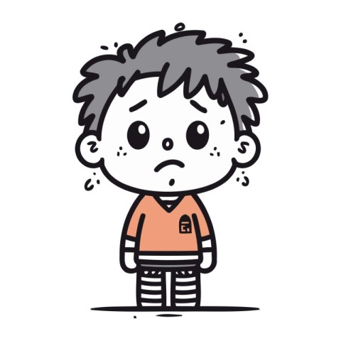 Sad boy cartoon character vector illustration. Cute boy doodle.