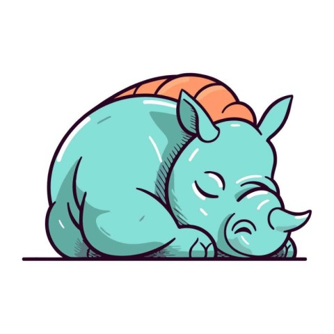 rhinoceros sleeping cute cartoon character isolated vector illus