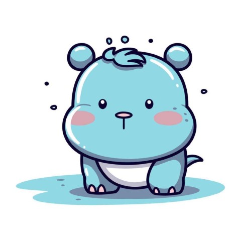 Cute Cartoon Hippo Character Vector Illustration on White Backgr