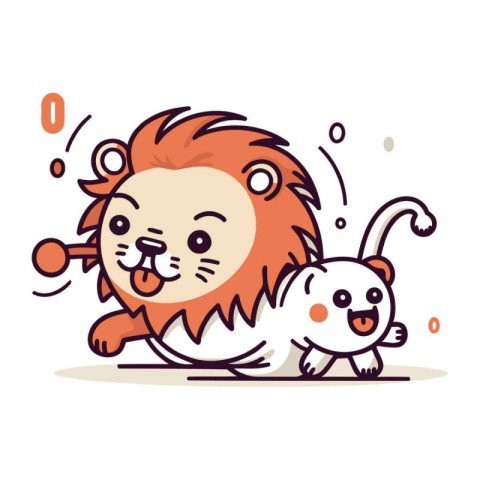 Cute lion and mouse. Vector illustration in doodle style