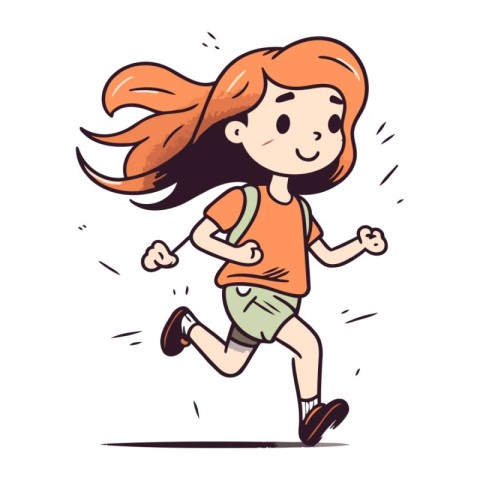 Running girl. Cute cartoon character. Colorful vector illustrati