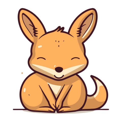 Cute cartoon kangaroo sitting on the ground. Vector illustration