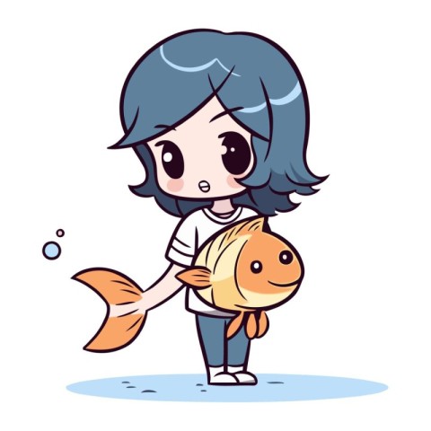 Girl and fish. Vector illustration of a cute little girl and fis