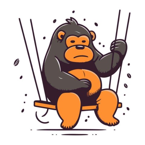 Chimpanzee sitting on swing. Vector illustration in cartoon styl