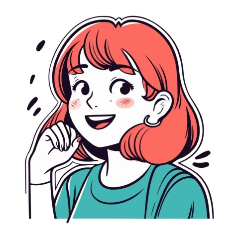 Vector illustration of a young beautiful woman with red hair wea