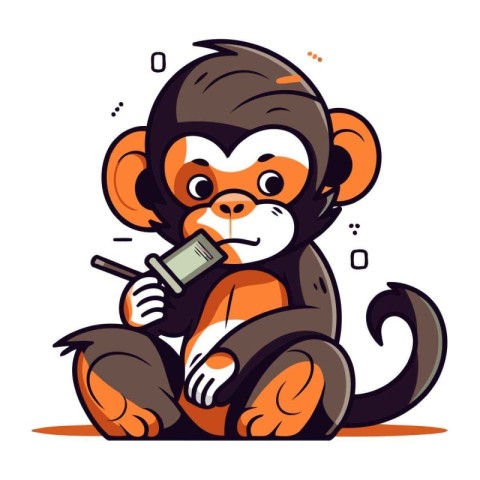 Monkey sitting and smoking cigarette. Vector illustration of fun