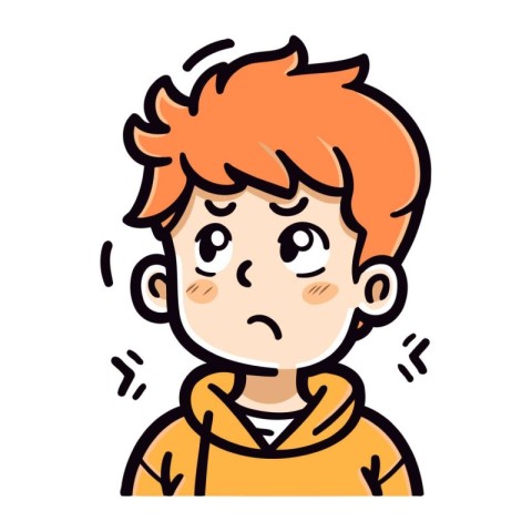 Sad boy vector illustration. Cute cartoon boy with sad face.