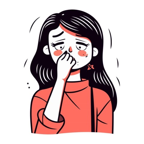 Illustration of a girl who is sick. sneezing.