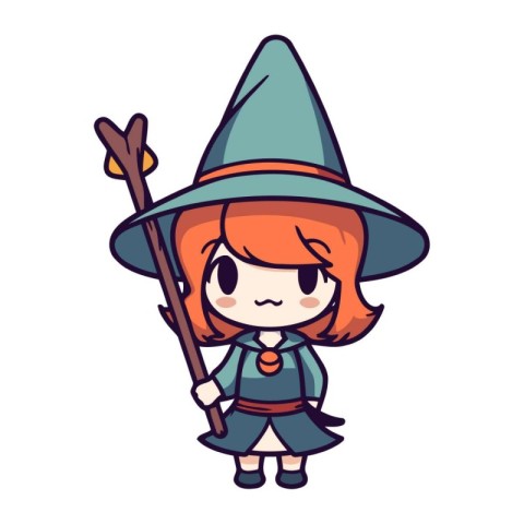 Cute cartoon witch girl. Vector illustration isolated on white b