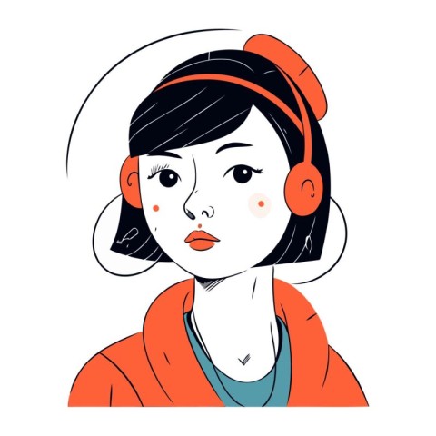 Vector illustration of a girl with headphones listening to music