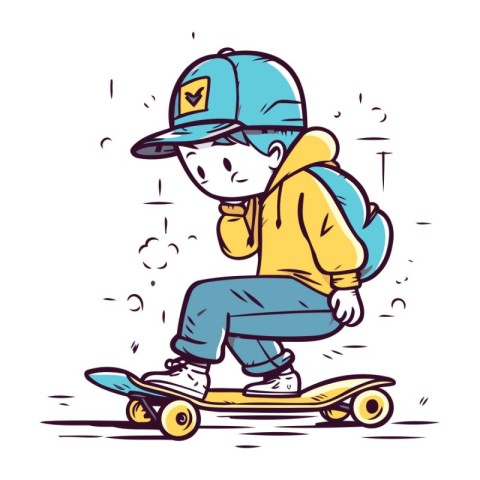 Vector illustration of a boy riding a skateboard. Cartoon style.