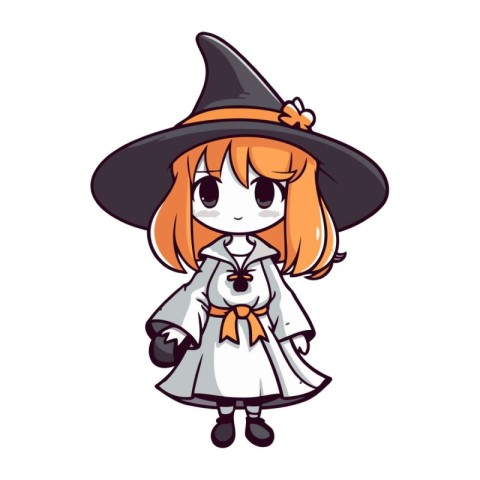 Illustration of a Cute Girl Wearing a Witch Costume.