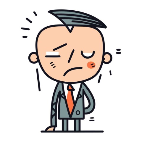 Sad man cartoon character vector illustration. Businessman angry