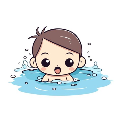 Cute little boy swimming in pool. Vector illustration. Cartoon s