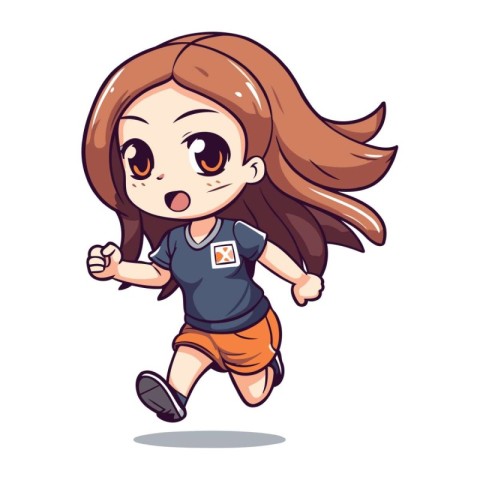 Vector illustration of a cute little girl running. Isolated on w