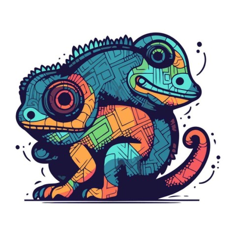 Vector illustration of chameleon. Colored doodle chameleon.