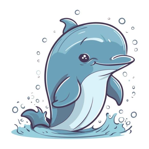 Cartoon dolphin. Vector illustration of a dolphin in the water.