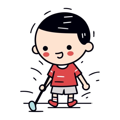 Cute little boy playing golf. Vector illustration of a cute litt