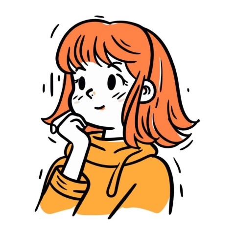 Illustration of a red haired girl in a yellow sweater.