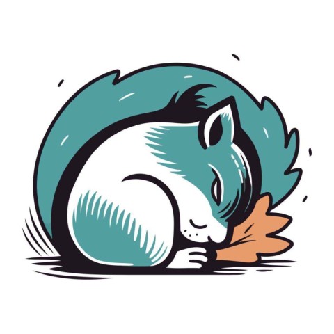 Vector illustration of a squirrel sleeping on the ground. side v