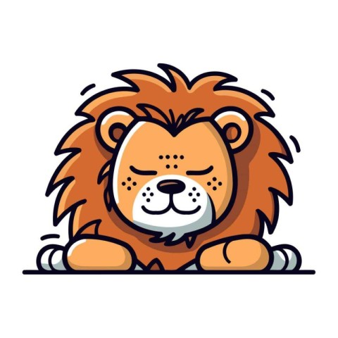 Cute cartoon lion on white background. Vector illustration in fl