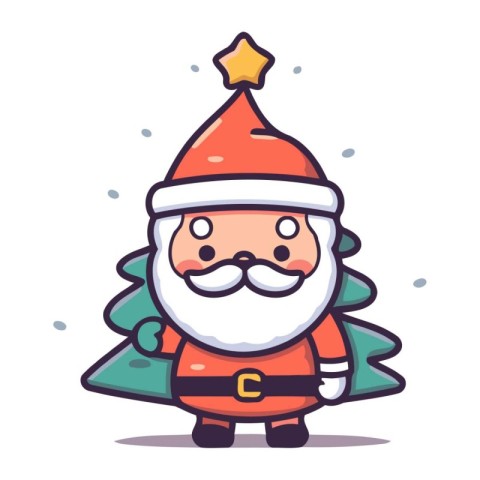 Santa Claus with a Christmas tree. Cute cartoon vector illustrat