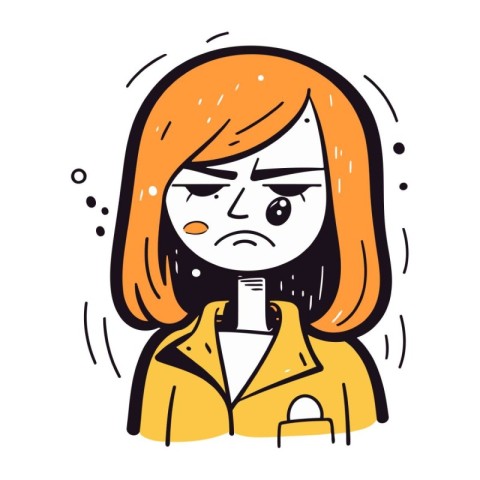 Angry woman. Cartoon character. Vector illustration in doodle st