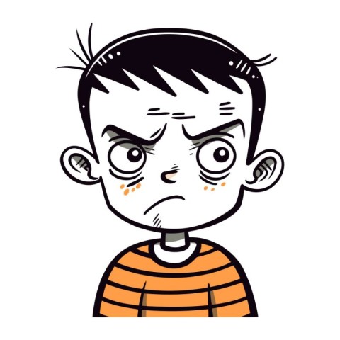 Angry little boy with tears on his face. Vector illustration.