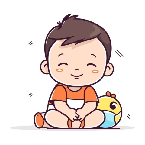 Cute little baby boy sitting on the floor. Vector illustration.